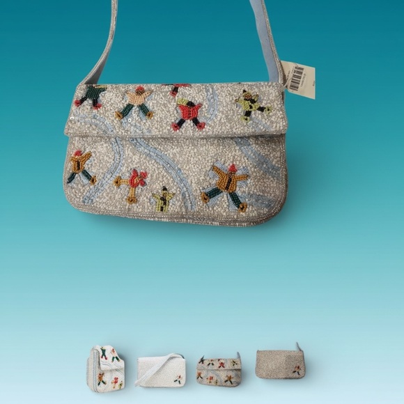 Anthropologie The Fiona Beaded Bag Winter Edition Snow Angels - Picture 13 of 14